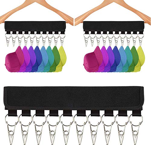 WENTS Organizador de Gorras para Sombrero 2PCS Organizador de Gorras Soporte portátil para Gorra de béisbol con 10 Clips de Sombrero de Acero Inoxidable Negro