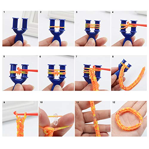 Wenxiaw Telar Kit de Pulseras Gomas para Hacer Pulseras Tejer para Niños Juguete Pulseras Gomas Elasticas Bandas de Goma del Arco Iris Juego Creativo para Niños 600 Bandas Trenzadas 12 Colores