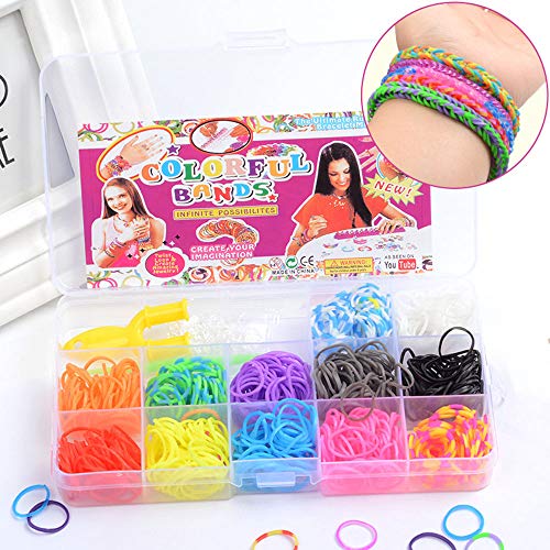 Wenxiaw Telar Kit de Pulseras Gomas para Hacer Pulseras Tejer para Niños Juguete Pulseras Gomas Elasticas Bandas de Goma del Arco Iris Juego Creativo para Niños 600 Bandas Trenzadas 12 Colores