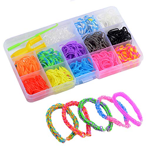 Wenxiaw Telar Kit de Pulseras Gomas para Hacer Pulseras Tejer para Niños Juguete Pulseras Gomas Elasticas Bandas de Goma del Arco Iris Juego Creativo para Niños 600 Bandas Trenzadas 12 Colores