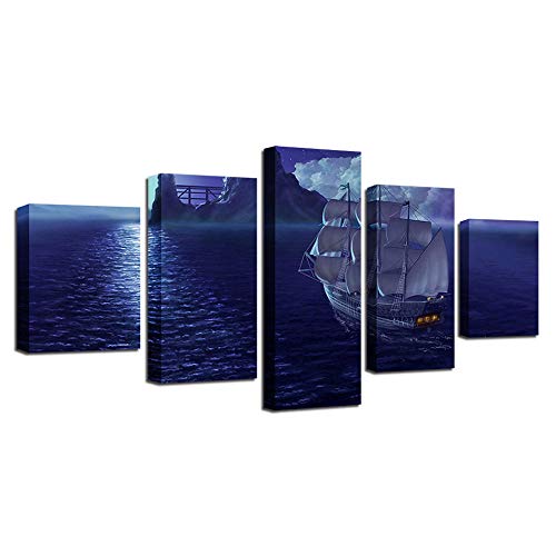 WENXIUF Cuadro sobre Lienzo 5 Partes Océano de Vela Gris,Imprimir En Lienzo HD Cuadros para Dormitorios Modernos, Marco De Madera 100X55CM Listo para Colgar Moderno Decorar WENXIUF Cuadro sobre Lienzo 5 Partes Océano de Vela Gris,Imprimir En Lienzo HD Cuadros para Dormitorios Modernos, Marco De Madera 100X55CM Listo para Colgar Moderno Decorar