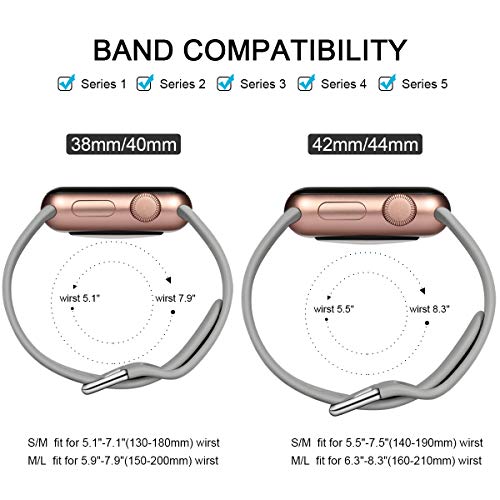 Wepro 3 Pack Correas Compatible con Apple Watch Correa 38mm 42mm 40mm 44mm, Correa de Silicona Suave de Repuesto Compatible con iWatch Series 6, 5 4 3 2 1, SE, 38mm/40mm-S/M, Negro/Gris/Rosa