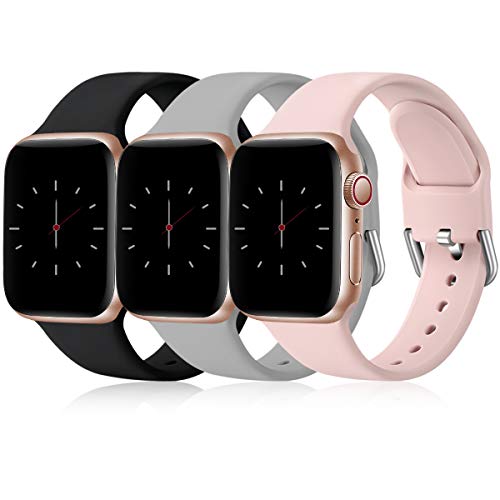 Wepro 3 Pack Correas Compatible con Apple Watch Correa 38mm 42mm 40mm 44mm, Correa de Silicona Suave de Repuesto Compatible con iWatch Series 6, 5 4 3 2 1, SE, 38mm/40mm-S/M, Negro/Gris/Rosa