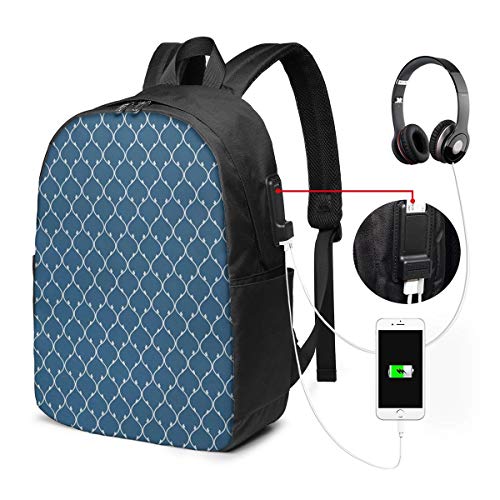 WEQDUJG Mochila Portatil 17" Pulgadas Mochila Hombre Mujer con Puerto USB, Líneas Curvas Que Forman elíptica Mochila para El Laptop para Ordenador del Trabajo Viaje