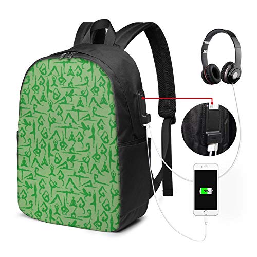 WEQDUJG Mochila Portatil 17 Pulgadas Mochila Hombre Mujer con Puerto USB, Poses de meditación Fitness Saludable Mochila para El Laptop para Ordenador del Trabajo Viaje