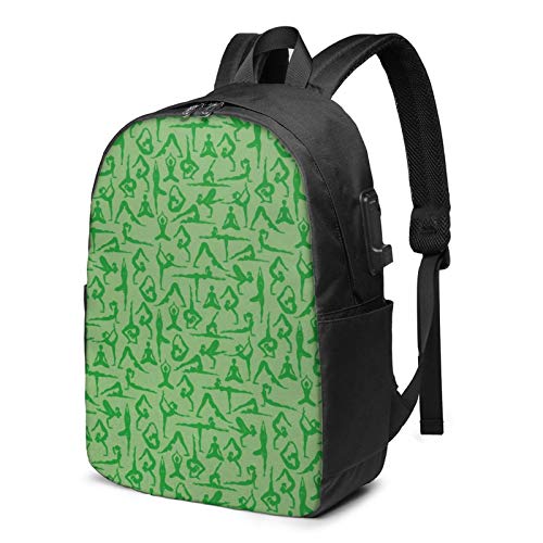 WEQDUJG Mochila Portatil 17 Pulgadas Mochila Hombre Mujer con Puerto USB, Poses de meditación Fitness Saludable Mochila para El Laptop para Ordenador del Trabajo Viaje