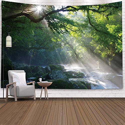 WERT Tapiz de Corriente del Bosque Toalla de Playa Paisaje de Cascada Hermosa Pintura Alfombra de Pared Estera de Yoga Tapiz de decoración del hogar A1 200x150cm