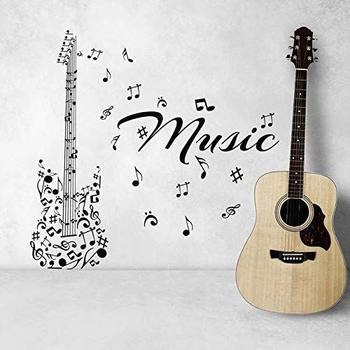 WERWN Serie de música símbolo de música patrón de Guitarra compuesta Vinilo Personalizado Etiqueta de la Pared Planta en Maceta Verde Mural de Hoja Tropical Natural