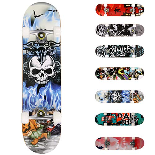 WeSkate Completo Skateboard 31"x8" 7 Capas Monopatín de Madera de Arce Skateboards con rodamientos ABEC-7 de 7 para Principiantes Niñas Niños Adolescentes Adultos