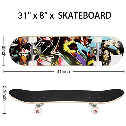 WeSkate Completo Skateboard 31"x8" 7 Capas Monopatín de Madera de Arce Skateboards con rodamientos ABEC-7 de 7 para Principiantes Niñas Niños Adolescentes Adultos
