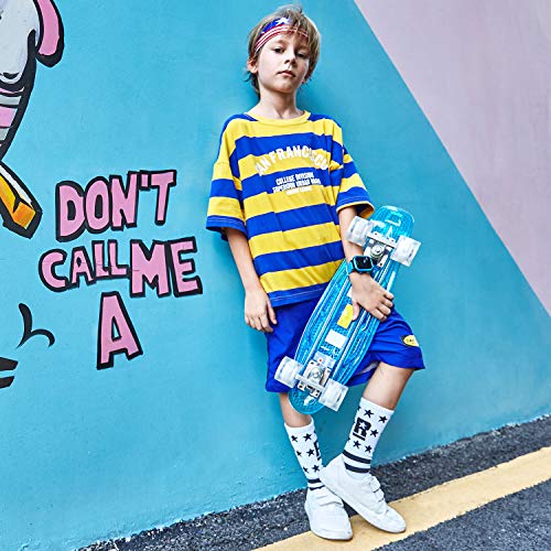 WeSkate Cruiser - Monopatín completo Mini Skateboard de 55 cm, Penny Board con ruedas LED de poliuretano, rodamientos ABEC-7, ideal como regalo para niños, adolescentes y adultos, azul y blanco. WeSkate Cruiser - Monopatín completo Mini Skateboard de 55 cm, Penny Board con ruedas LED de poliuretano, rodamientos ABEC-7, ideal como regalo para niños, adolescentes y adultos, azul y blanco.