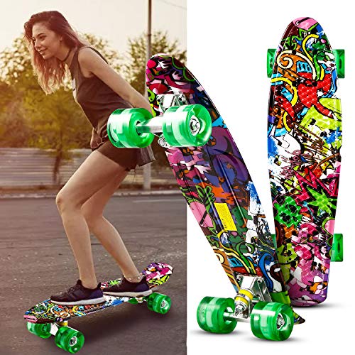 WeSkate - Monopatín retro para niños, 22 pulgadas, 55 cm, con rodamientos ABEC-9 con luces LED de poliuretano, para adultos, niños, niñas y niños