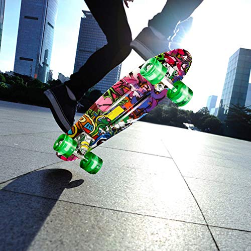 WeSkate - Monopatín retro para niños, 22 pulgadas, 55 cm, con rodamientos ABEC-9 con luces LED de poliuretano, para adultos, niños, niñas y niños