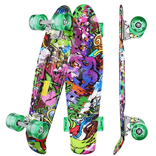 WeSkate - Monopatín retro para niños, 22 pulgadas, 55 cm, con rodamientos ABEC-9 con luces LED de poliuretano, para adultos, niños, niñas y niños