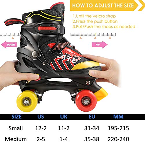 WeSkate Patines 4 Ruedas para Niños de Malla Transpirable Patines en Paralelo para Patinaje Niñas y Niños (Rosa, Negro)