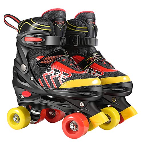 WeSkate Patines 4 Ruedas para Niños de Malla Transpirable Patines en Paralelo para Patinaje Niñas y Niños (Rosa, Negro)