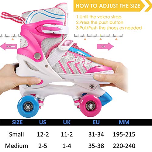 WeSkate Patines 4 Ruedas para Niños de Malla Transpirable Patines en Paralelo para Patinaje Niñas y Niños(Rosa, Negro)