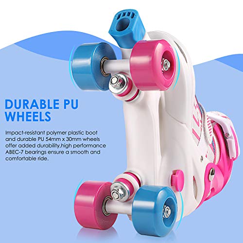 WeSkate Patines 4 Ruedas para Niños de Malla Transpirable Patines en Paralelo para Patinaje Niñas y Niños(Rosa, Negro)