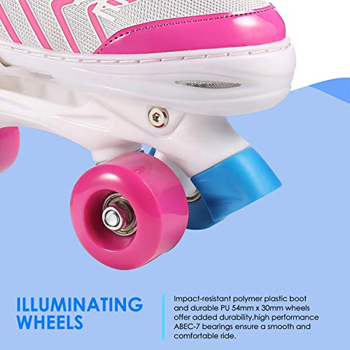 WeSkate Patines 4 Ruedas para Niños de Malla Transpirable Patines en Paralelo para Patinaje Niñas y Niños(Rosa, Negro)