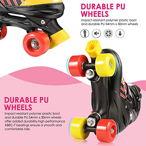 WeSkate Patines 4 Ruedas para Niños de Malla Transpirable Patines en Paralelo para Patinaje Niñas y Niños(Rosa, Negro)