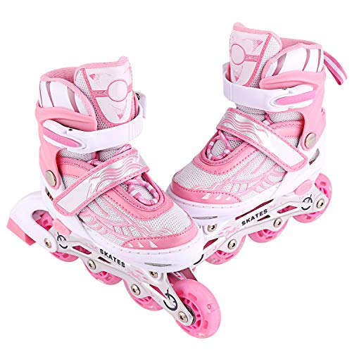 WeSkate Patines en Línea para Niños con Ruedas Luminosas Inline Skates/Rollerblade de Malla Transpirable para Niñas y Niños Tamaño 31-42(Rosa, Azul)