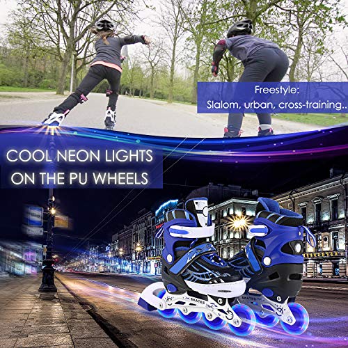 WeSkate Patines en Línea para Niños con Ruedas Luminosas Inline Skates/Rollerblade de Malla Transpirable para Niñas y Niños Tamaño 31-42(Rosa, Azul) WeSkate Patines en Línea para Niños con Ruedas Luminosas Inline Skates/Rollerblade de Malla Transpirable para Niñas y Niños Tamaño 31-42(Rosa, Azul)