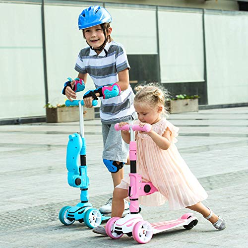 WeSkate Patinetes para Niños con Asiento Plegable, Patinetes de Altura Ajustable para Niños y Niñas con 3 Ruedas de LED Extra Anchas Patinetes Plegable Ligero para Niños