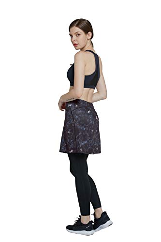 Westkun Mujer Falda Modesta con Pantalon de Deportes Corriendo Tenis Golf Mallas Ropa La Altura del Tobillo Falda con Legging 2 en 1(Flor-Longitud Tobillo,L)