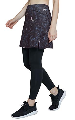 Westkun Mujer Falda Modesta con Pantalon de Deportes Corriendo Tenis Golf Mallas Ropa La Altura del Tobillo Falda con Legging 2 en 1(Flor-Longitud Tobillo,L)