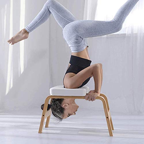 WETERS Yoga Postura sobre La Cabeza del Banco, Soporte De Madera Yoga Inversion Silla De Heces De Ratón con El Pino De PVC Aliviar La Fatiga Y La Forma del Cuerpo De La Familia Gimnasia (Blanco)