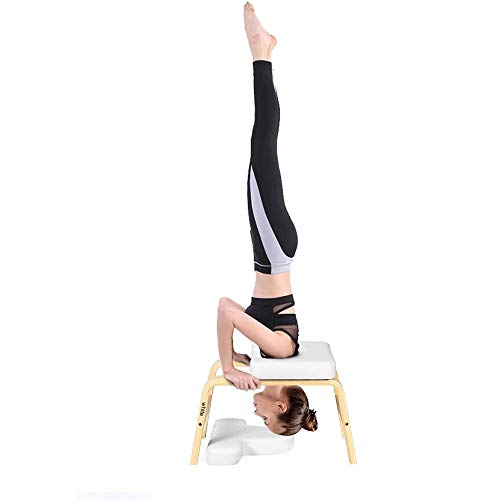 WETERS Yoga Postura sobre La Cabeza del Banco, Soporte De Madera Yoga Inversion Silla De Heces De Ratón con El Pino De PVC Aliviar La Fatiga Y La Forma del Cuerpo De La Familia Gimnasia (Blanco)