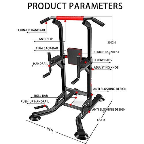 Wghz Estación de dominadas y Buceo Dip Stand Power Tower Estación de Entrenamiento físico Multifuncional de Altura Ajustable para Entrenamiento en el hogar