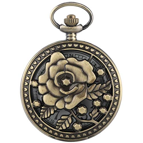 Wghz Reloj de Bolsillo de Bronce para Mujer, Delicado patrón de Flores con Accesorios de Jaula de pájaros Relojes de Bolsillo para Amigos, práctico Reloj Colgante de Cadena Delgada para niñas