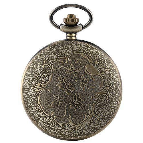 Wghz Reloj de Bolsillo de Bronce para Mujer, Delicado patrón de Flores con Accesorios de Jaula de pájaros Relojes de Bolsillo para Amigos, práctico Reloj Colgante de Cadena Delgada para niñas