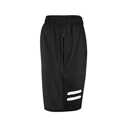 WHCREAT Shorts Deportivos para Hombre, Shorts Casuales de Gimnasio de Entrenamiento de Secado Rápido con Bolsillo con Cremallera, Negro M