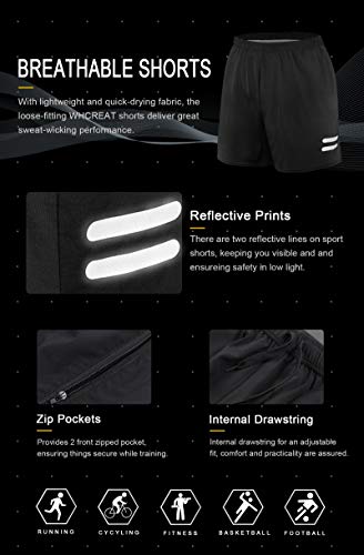 WHCREAT Shorts Deportivos para Hombre, Shorts Casuales de Gimnasio de Entrenamiento de Secado Rápido con Bolsillo con Cremallera, Negro M WHCREAT Shorts Deportivos para Hombre, Shorts Casuales de Gimnasio de Entrenamiento de Secado Rápido con Bolsillo con Cremallera, Negro M