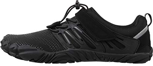 WHITIN Zapatilla Minimalista de Barefoot Trail Running para Hombre Mujer Five Fingers Fivefingers Zapato Descalzo Correr Deportivas Fitness Gimnasio Calzado Asfalto Negro 42