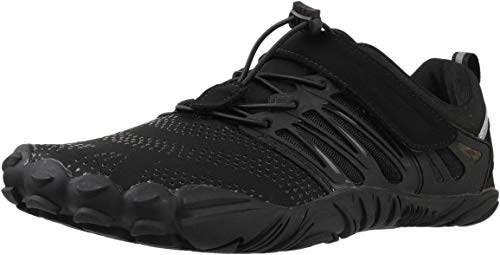 WHITIN Zapatilla Minimalista de Barefoot Trail Running para Hombre Mujer Five Fingers Fivefingers Zapato Descalzo Correr Deportivas Fitness Gimnasio Calzado Asfalto Negro 46