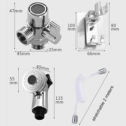 WHK Juego de Cabezal de Ducha para Lavabo, grifos Aireador Soporte de Cabezal de Ducha Rociador + Base + Manguera telescópica + Juego de válvulas Cabezal de Ducha portátil Accesorio de Ducha