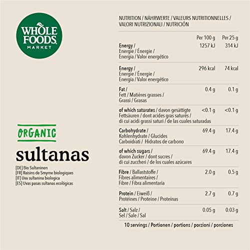 Whole Foods Market - Uvas pasas sultanas ecológicas, 250 g