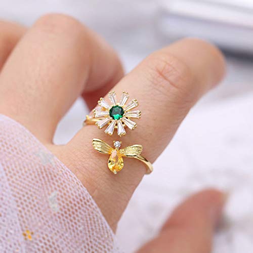 WHX Anillo para Mujeres Totalmente Ajustable en,Sortija giratoria pequeña Abeja giratoria para Todas Las Ocasiones