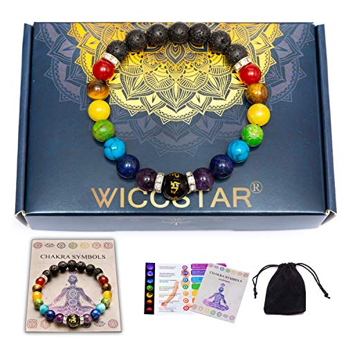 WICCSTAR Pulsera Doble de 7 Chakras Joyas curativas de Christal