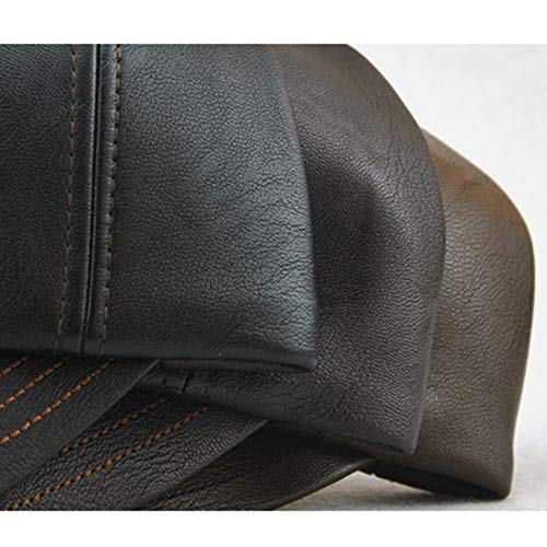 Wiemoon 1 Pieza 56-60 CM Gorras de Béisbol para Hombre Sombrero de Invierno Sombrero de Cuero de La PU Hueso Equipado Negro