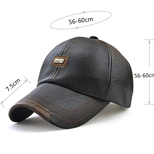 Wiemoon 1 Pieza 56-60 CM Gorras de Béisbol para Hombre Sombrero de Invierno Sombrero de Cuero de La PU Hueso Equipado Negro