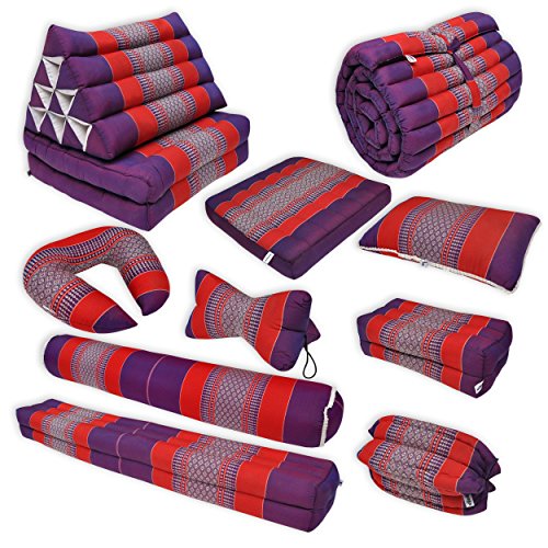 Wifash - Cojín triangular tailandés con colchón de 2 partes plegables, color morado y rojo (81502)
