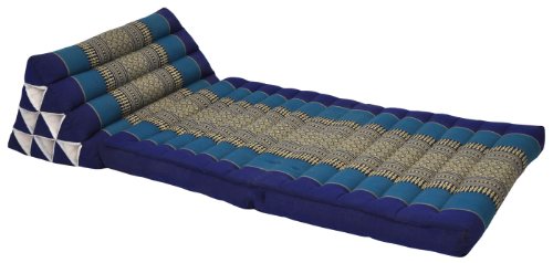 Wifash Set de 2 colchónes Thai 2 Pliegues, con cojín triángulo, Ocio, colchón, Kapok, Playa, Piscina, Fabricado en thailande, Azul (2x82202)