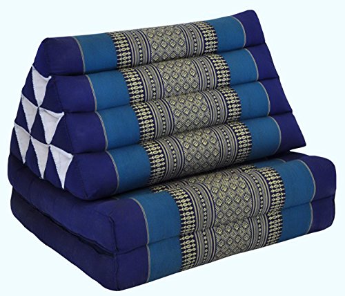 Wifash Set de 2 colchónes Thai 2 Pliegues, con cojín triángulo, Ocio, colchón, Kapok, Playa, Piscina, Fabricado en thailande, Azul (2x82202)