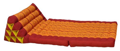 Wilai GmbH Cojín triangular tailandés con 2 pliegues de colchón, relajación, playa, piscina, jardín de meditación, rojo/naranja (81002)