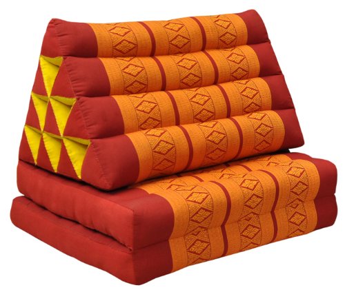 Wilai GmbH Cojín triangular tailandés con 2 pliegues de colchón, relajación, playa, piscina, jardín de meditación, rojo/naranja (81002)