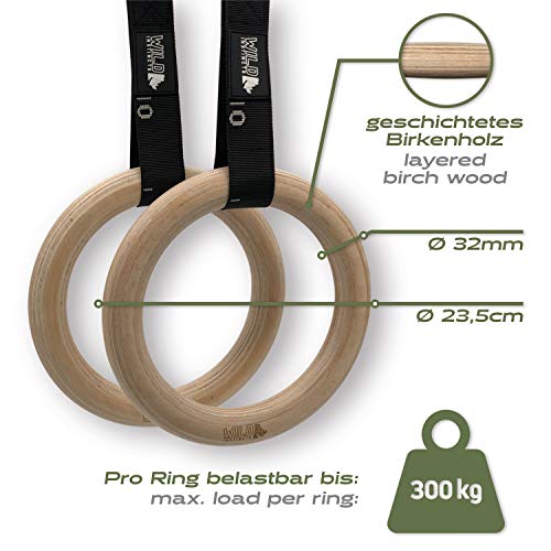 Wild Instincts Be2Move - Anillas de gimnasia de madera (32 mm, para crossfit, fitness y calistenics, para interior y exterior)